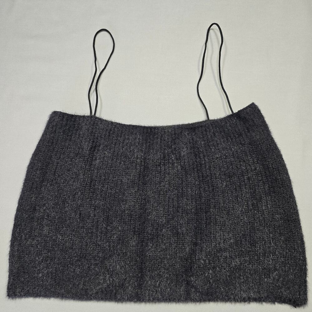 Love Tree Black Crop Top Soft Fuzzy Knit Spaghetti Strap Women Size L Tank Shirt